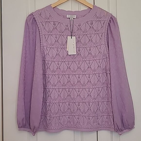 CURRENT AIR Long Sleeve Woven Textural Sweater Knit Top Lavender Size M - Picture 1 of 13
